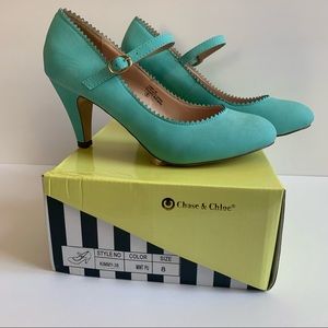 NWT NIB Chase & Chloe Kimmy strappy Mary Janes in teal size 8
